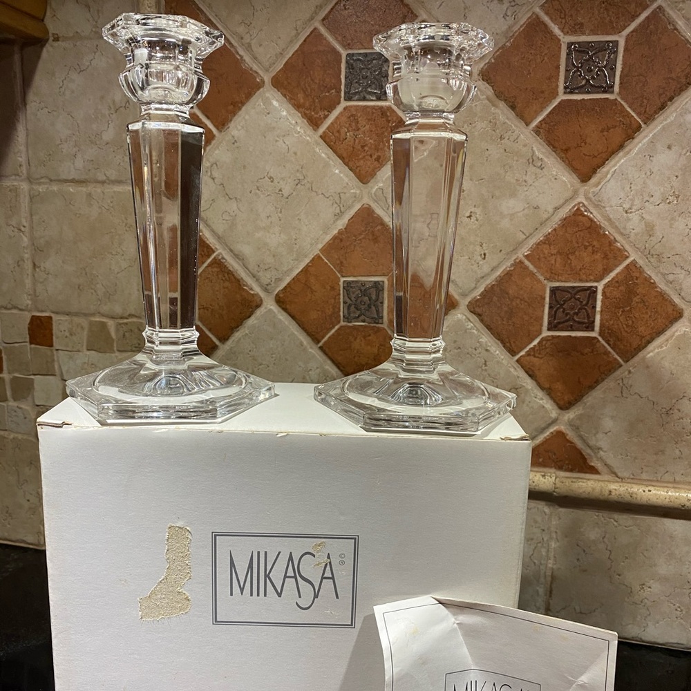 Mikasa Cambridge crystal candleholders 6.5”